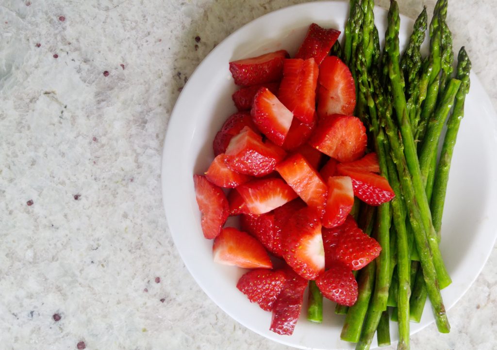 Grilled strawberries and asparagus