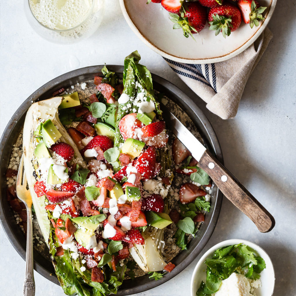 Strawberry, Grilled Romaine and Cotija Cheese Salad