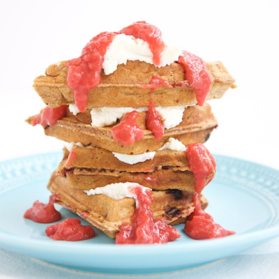 Whole-Grain Strawberry Waffles with Strawberry Sauce