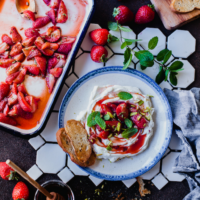 Fennel Roasted Strawberries Labneh Crostini