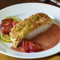Macadamia Crusted Halibut with Strawberry Relish