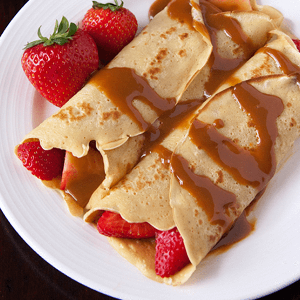 Strawberry Crepes with Dulce de Leche & Orange Liqueur