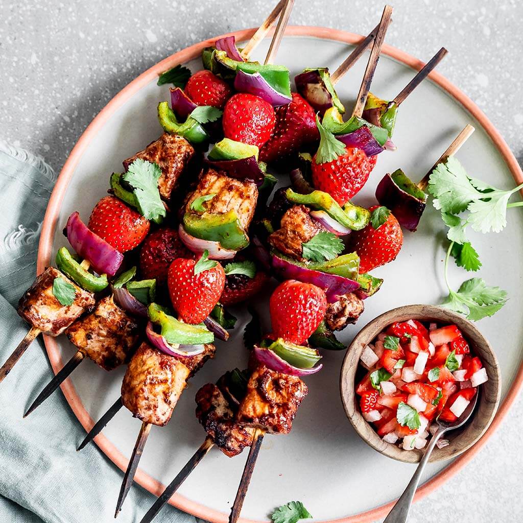 Spicy Tuna Kebabs with Strawberry Salsa