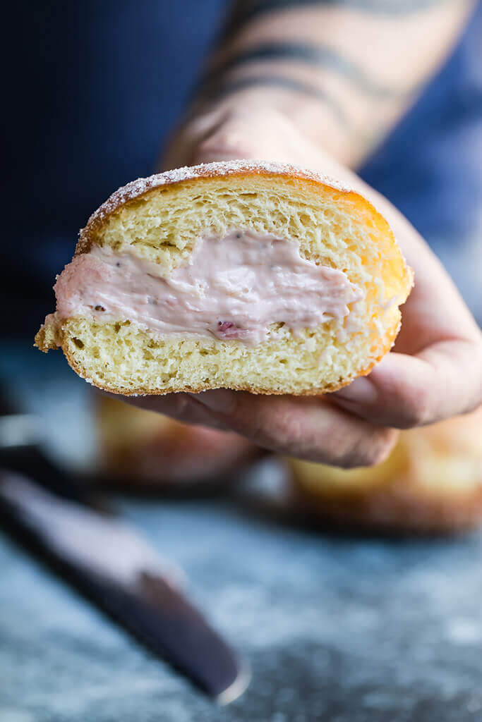 Homemade Strawberry Cream Filled Donuts