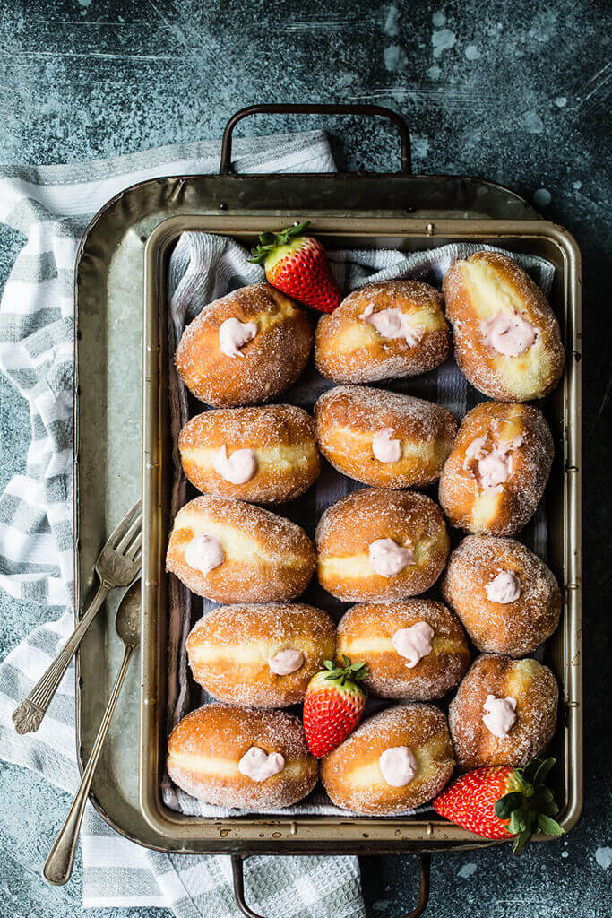 Homemade Strawberry Cream Filled Donuts