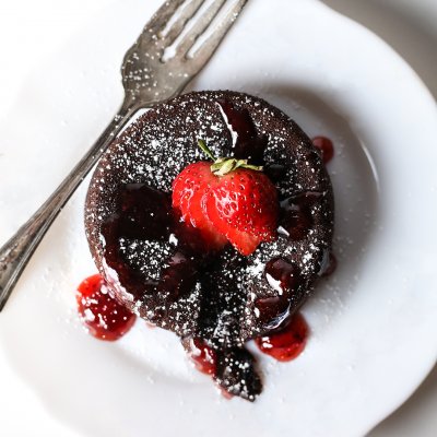 Chocolate Lava Cakes with Strawberry Sauce