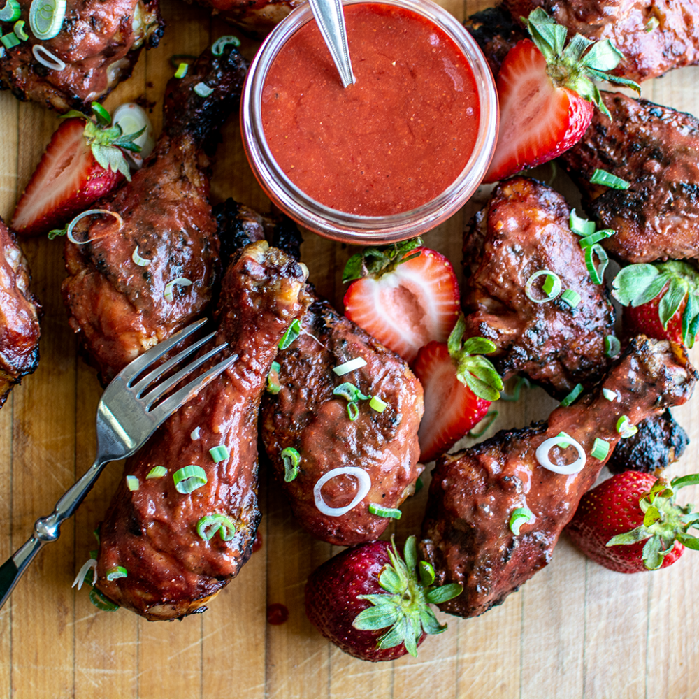 BBQ Chicken Drumsticks with StrawberryChipotle Sauce California