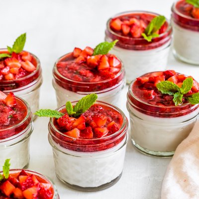 Coconut Milk Panna Cotta with Strawberry Compote