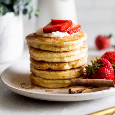 Churro Pancakes with Strawberries