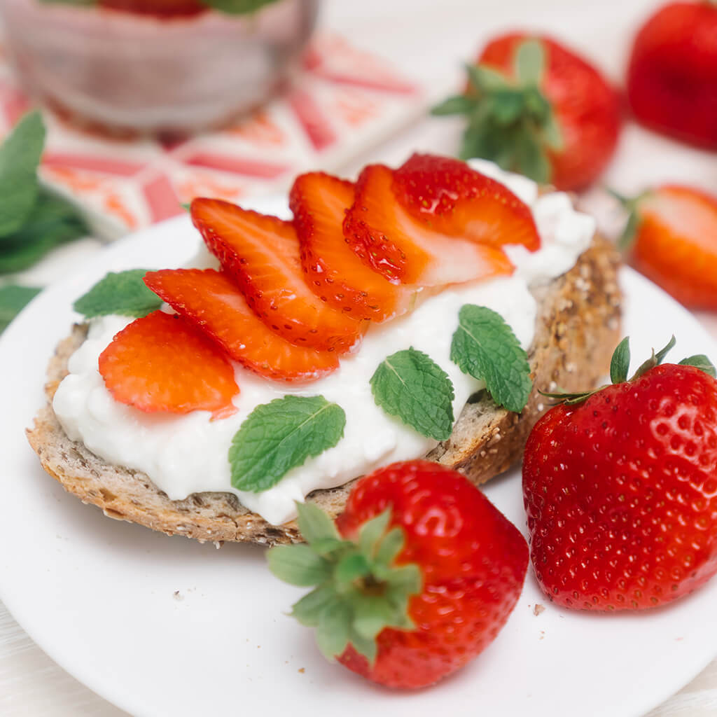 Strawberry and Mint Cottage Cheese Toast California Strawberry Commission
