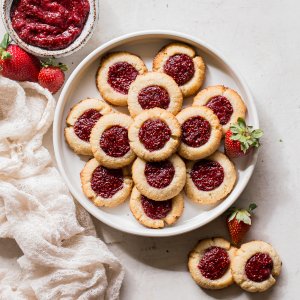Strawberry Chia Jam Thumbprint Cookies