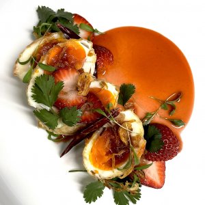 Thai Son in Law Eggs w/ Strawberry Tamarind Sauce
