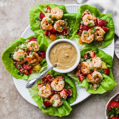 Strawberry Shrimp Lettuce Cups With Peanut Sauce